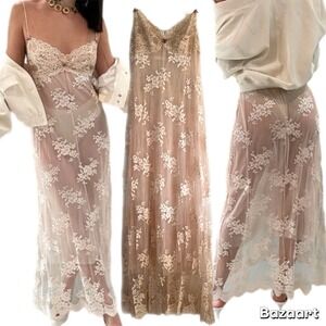 Vintage Claire Pettibone Lace Crochet Slip Dress Gown Lingerie BabyDoll Dress Sm